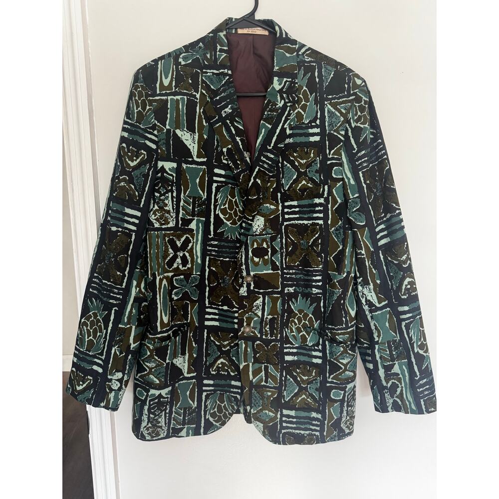 Vtg mcm Sandwich Isles Honolulu Tiki Tribal Pineapple Sport Coat Blazer Men 38 L